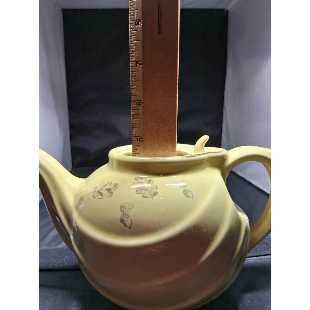 Hall China Vintage Yellow Swirl Teapot 799 Oak Leaf Acorn 6 Cup Made in USA